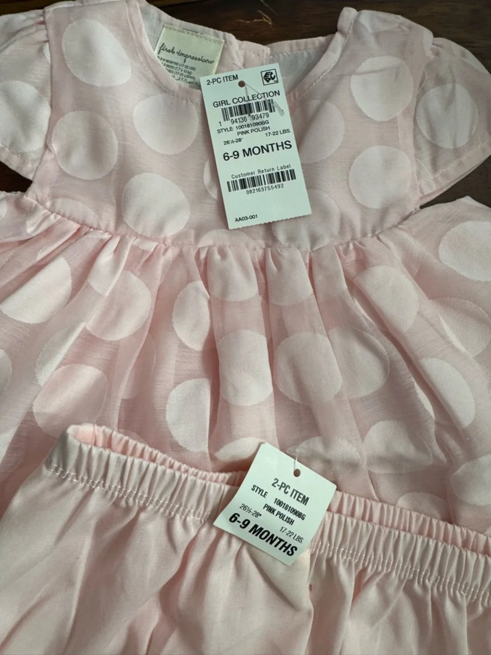 First Impressions Baby Girl Pink Polish Dress Set 6-9 Months NWT